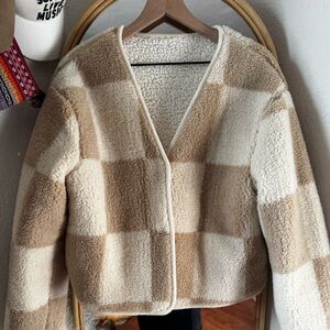 Tan and Cream Checkered Women's Jacket